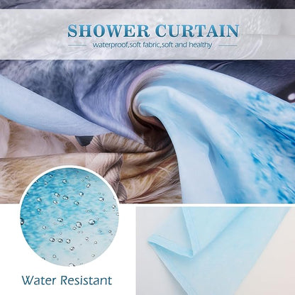 Aimego Extra Long Shower Curtain - Funny Cute Cool Cat Riding Shark Ocean Wave Fun Fabric Cloth Shower Curtain Set with 12 Hooks for Adults Kids Bathroom Decor Accessories Bathtub Curtain, 72"x78"