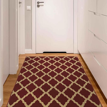 Machine Washable Trellis Design Non-Slip Rubberback 5x7 Traditional Area Rug for Living Room, Bedroom, Kitchen, Dining Room, 5' x 6'6", Red
