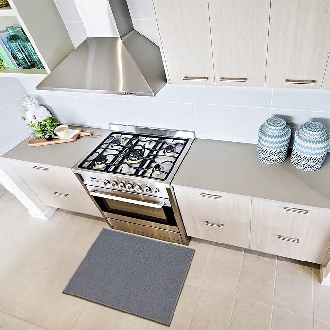 Machine Washable Modern Solid Design Non-Slip Rubberback 2x5/2x3 2PCS Set Traditional Runner Rug/Area Rug for Hallway, Kitchen, Entryway, Bathroom, 2 Piece Set - 20" x 59" / 2'3" x 3', Gray