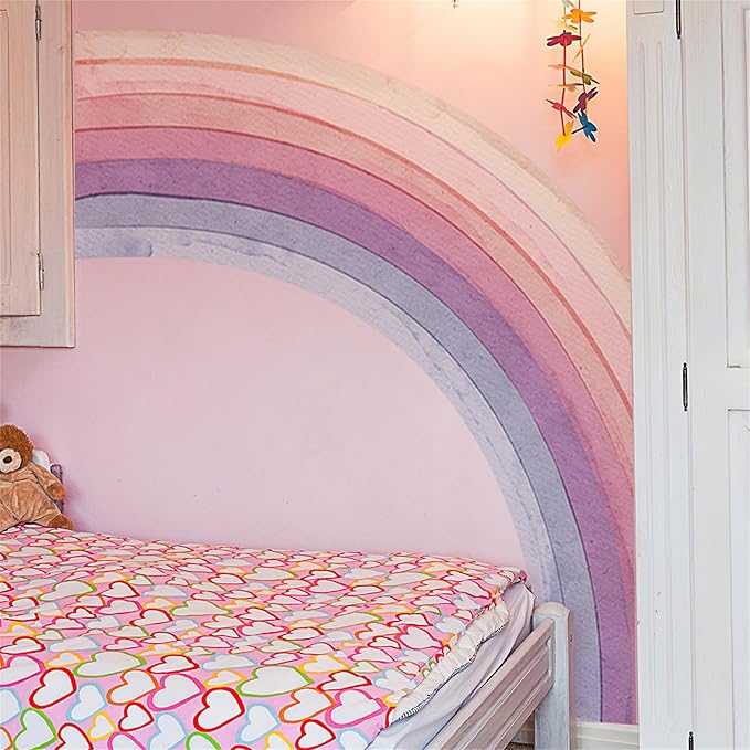 Waterproof Removable Vinyl Huge Rainbow Wall Decal Sticker for Nursery Kidsroom School Classroom Livingroom Bedroom Bathroom Decorations Art Kids Graduation Boho Cute Decals
