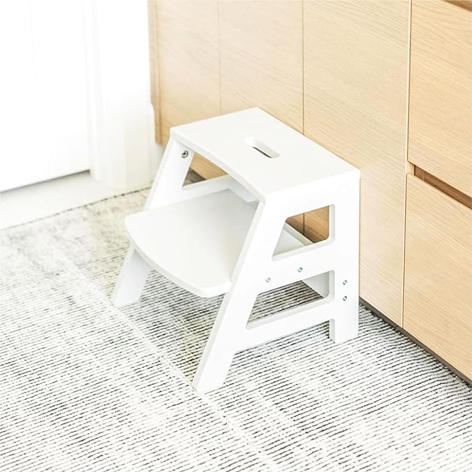 Kids Step Stool for Toddlers Bathroom Kitchen Potty Wooden Children’s Stepping Standing 2-Step Ladder, White