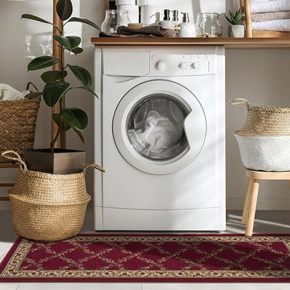 Ottomanson Machine Washable Trellis Design Non-Slip Rubberback 2x7 Modern Runner Rug for Hallway, Kitchen, Living Room, Bedroom, 1'10" x 7', Red Trellis