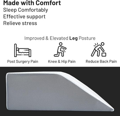 21-Inch Mattress System Pillow High-Density Rest Elevating Wedge, Relieves and Recovers Foot and Ankle Injury, Leg, Hip and Knee Pain, Multi-Purpose, Full Foam Top, White