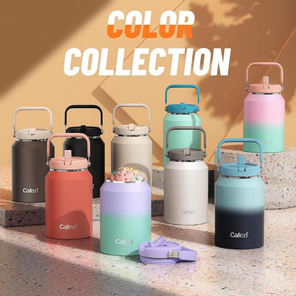 64oz Insulated Water Bottle, Stainless Steel Water Bottles with Flip Straw and Top Handle, Leak Proof, Iced for 34 Hours, 64 oz Tumbler