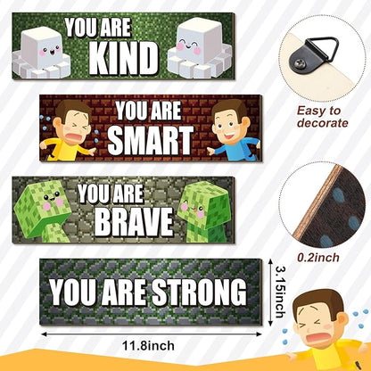 4 Pcs Game Bedroom Wall Decor Boys Room Decor for Kids Inspirational Wooden Hanging Wall Sign Motivational Quote Car Wall Decor for Boys Kids Nursery Playroom Kindergarten