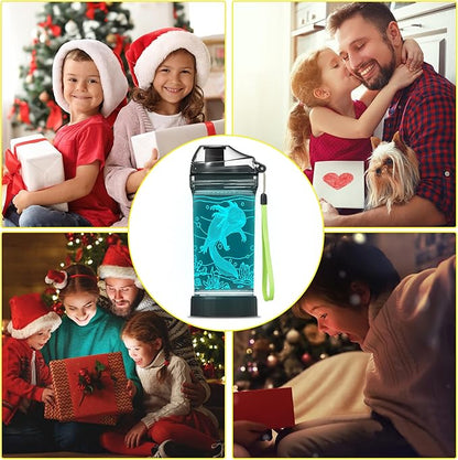 Axolotl Kids Water Bottle with 3D Glowing LED Light - 14 OZ Tritan BPA Free - Creative Ideal Travel Cup Gift for School Kid Boy Child Gamer Holiday Camping Picnic