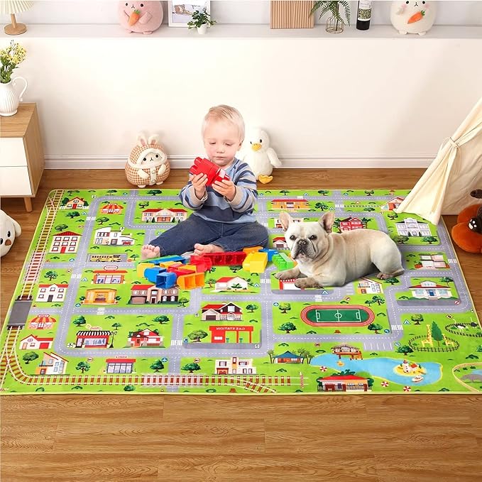 Kids Playmat City Life Carpet Playmat 3x5 Ft Town City Road Map Car Mat Play Mat Educational Learning Carpet Area Rug Soft Non Slip Area Rug Kids Girls Toddler Children Bedroom Nursery Room,Grey