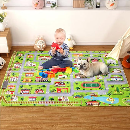 Kids Playmat City Life Carpet Playmat 3x5 Ft Town City Road Map Car Mat Play Mat Educational Learning Carpet Area Rug Soft Non Slip Area Rug Kids Girls Toddler Children Bedroom Nursery Room,Grey