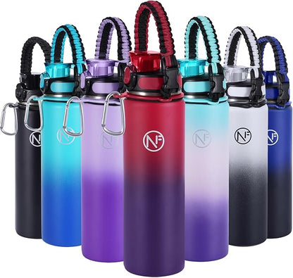 32 oz Insulated Water Bottle With Detachable Straw & Paracord Handle, Stainless Steel Thermos Water Bottle with Leakproof Lockable Lid, BPA-Free Sports Bottle (Rose Purple Gradient)