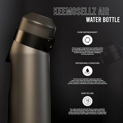 KeemoSellz Air Water Bottle, Fruit Flavoured Water Bottle with 3 Flavour Pods – BPA Free, 0 Sugar 0 Calorie for Kids, Gym And Outdoor Activities (Black)