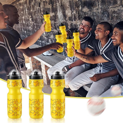24 Pcs 24 oz Baseball Water Bottle Bulk and Drawstring Bag Set 12 Reusable Plastic Biking Water Bottle Tumbler 12 Sport Gym Goodie Gift Bag for Party Favor (Yellow)