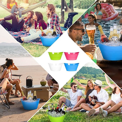 8Pcs Ice Bucket, Plastic Ice Buckets for Parties, Drink Buckets with Handles Beverage Buckets Oval Storage Plastic Tub for Wine Beer Champagne Bottles, 4.3Liter (Thickened version-2)