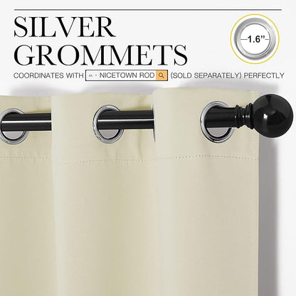 NICETOWN Kitchen Curtains for Decoration, Thermal Insulated Grommet Room Darkening Draperies/Panels for Laundry (Beige, 2 Panels, W42 x L63 inches)