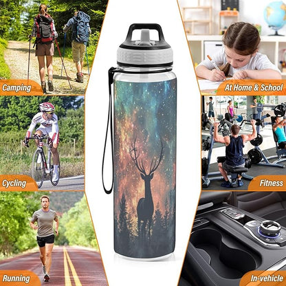 senya Magic Forest Deer Sport Water Bottle with Straw Tritan Clear Bottle for Outdoor Gym Travel