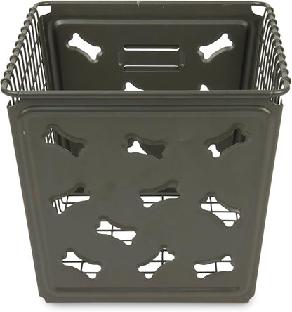 Spectrum Diversified Macklin Basket Steel Bin Bone Design, Pet Accessory Rust-Resistant Finish, Dog Toy Organization & Storage, Medium, Industrial Gray