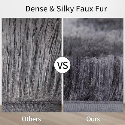 Bedroom Rug 2x6 Runner Rugs Fluffy Shaggy Bedside Hallway Entryway Rugs Soft Plush Floor Carpet for Nursery Kids Room Non Slip Fuzzy Rug Shag Faux Fur Rug for Living Room, Tie Dye Dark Grey