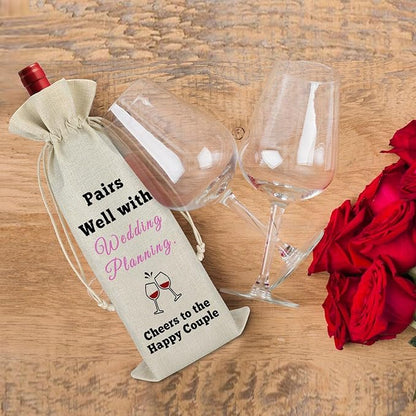 Appreciation Gift for Wedding Planner Wine Bag Newlywed Gift Engagement Gift for Bride Groom Bridal Shower Gift Wedding Planning Thank You Christmas Gift for Families Friends Drawstring Burlap Bag