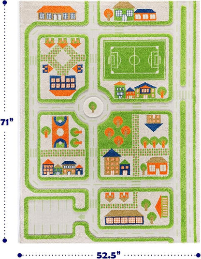 IVI 3D Play Carpet 71 x 52.5-inch Educational Green Traffic Soft Floor Rug Mat for Bedroom, Kids Den, or Playroom, Large