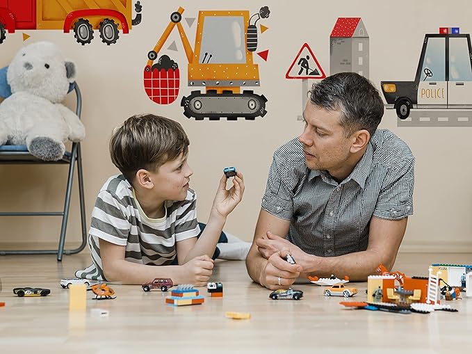 Large Car Wall Decals for Kids by Lipastick - 139 pcs Transports Wall Stickers Peel and Stick Truck Stickers - Wall Decals for Boys Kids Baby Room - Construction Cars City Wall Decor XXL Size