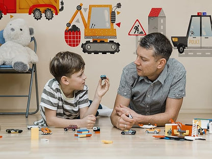 Large Car Wall Decals for Kids by Lipastick - 139 pcs Transports Wall Stickers Peel and Stick Truck Stickers - Wall Decals for Boys Kids Baby Room - Construction Cars City Wall Decor XXL Size