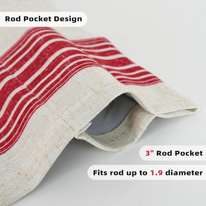 DriftAway Chris Linen Lined Valance Double Layer Thermal Insulated Room Darkening Blackout Valances 3 Inch Rod Pocket Vertical Striped Kitchen Valance for Bathroom 52 Inch by 18 Inch Red