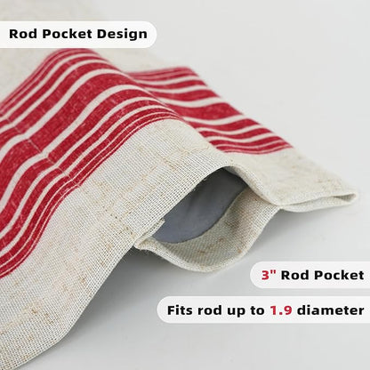 DriftAway Chris Linen Lined Valance Double Layer Thermal Insulated Room Darkening Blackout Valances 3 Inch Rod Pocket Vertical Striped Kitchen Valance for Bathroom 52 Inch by 18 Inch Red