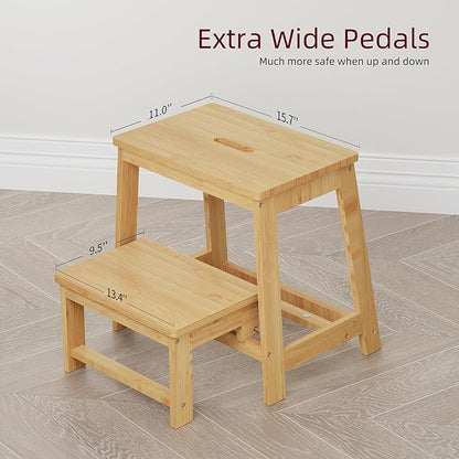 Bamboo Folding Step Stool with Sturdy Structure and Wide Stepping Surface for Safety, Multi-Purpose Foldable Step Stool, Step Ladder for Bathroom,Bedroom,Kitchen Step Stools for Adults 350 lbs