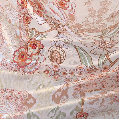 AILONEN Luxuriant Flowers Shower Curtain,European Vintage Flower Theme Waterproof Shower Curtain for Girls Kids Teens, 72" W*84" H Orange Textures Bathroom Decor