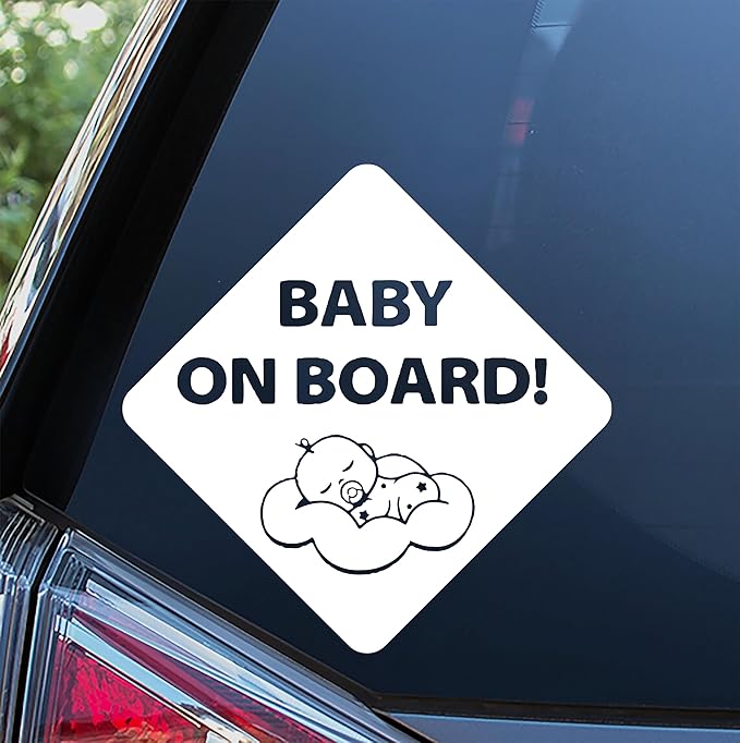 Baby on Board Sleepy Baby Viynl Decal Sticker for Windows, Car Sticker | Cars Trucks Vans, Bumper Sticker, Size: 5inch (White)
