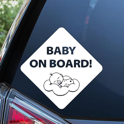 Baby on Board Sleepy Baby Viynl Decal Sticker for Windows, Car Sticker | Cars Trucks Vans, Bumper Sticker, Size: 5inch (White)