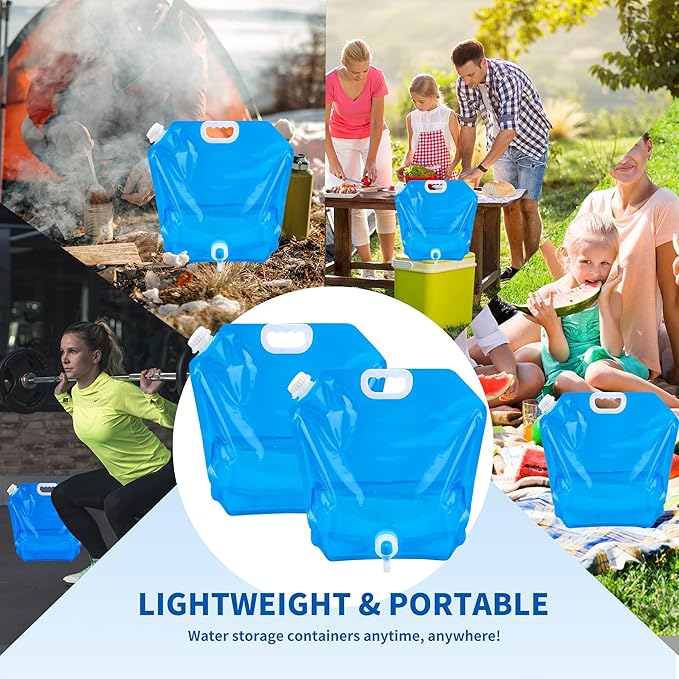 Collapsable Emergency Water Storage Bag Bundle Total 4 Pack Each 2.6 Gallon, BPA Free Food Grade Plastic Storage Water Jug, No-Leak Foldable Portable & Freezable Camping Water Container Bag