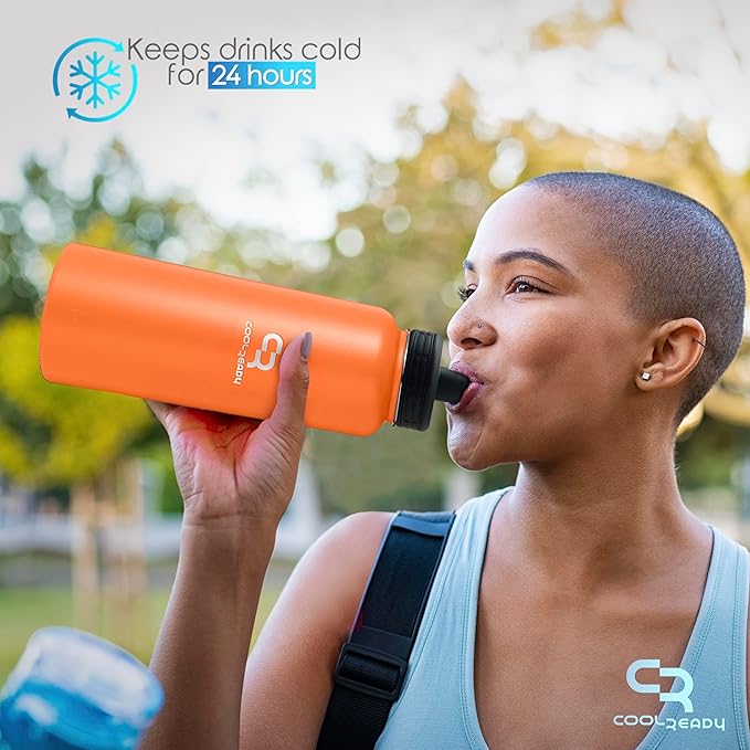 40oz Orange Water Bottle Stainless Steel - With Handle Straw Lid, Coffee Thermos, Chug Water Bottle - Double Walled Stainless Metal Water Bottle - Gym, Outdoor, Office – Leak Proof