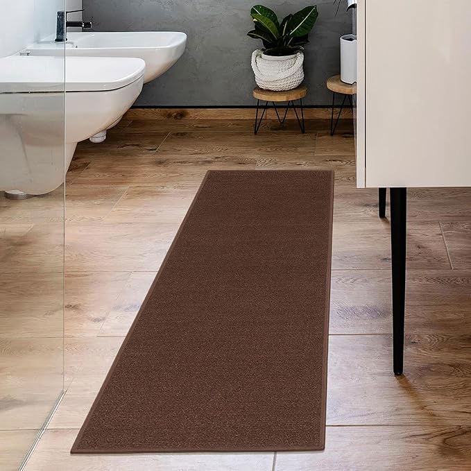 Machine Washable Modern Solid Design Non-Slip Rubberback 2x5 Traditional Runner Rug for Hallway, Kitchen, Bedroom, Entryway, 20" x 59", Brown