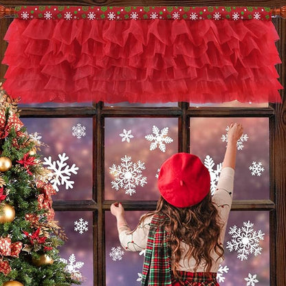 Red Valance Tulle Valance Curtains for Kitchen Girl Bedroom Windows Baby Living Room Nursery Door Bathroom Christmas Decorations 52" × 16"