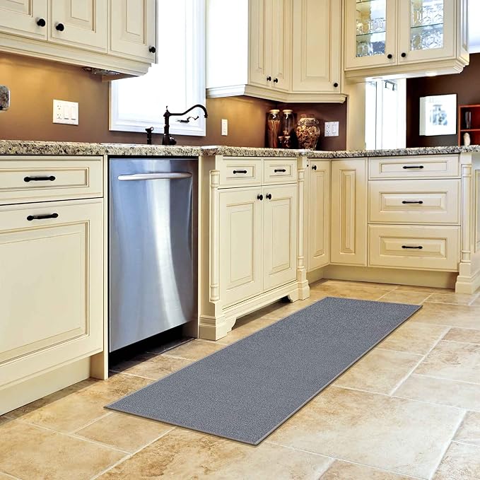 Machine Washable Modern Solid Design Non-Slip Rubberback 2x5/2x3 2PCS Set Traditional Runner Rug/Area Rug for Hallway, Kitchen, Entryway, Bathroom, 2 Piece Set - 20" x 59" / 2'3" x 3', Gray