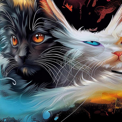 AILONEN Cute Cat Shower Curtain Set, Black White Cat Waterproof Fabric Shower Curtain for Kids Boys Girls,Headphones Kitty Shower Curtain for Bathroom with Hooks,72" W*78" H