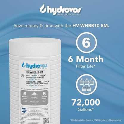 4.5 x 10 Inch Large Capacity Whole House Water Filter, NSF 42 Certified 5 Micron Sediment Filtration, Compatible with Whirlpool WHKF-GD25BB Aqua-Pure AP810, AP801 GE GXWH30C GXWH35F GWWH40