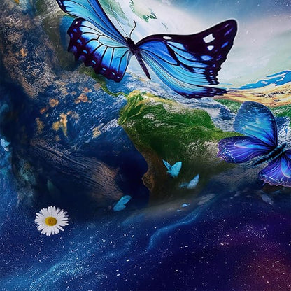 AILONEN Blue Butterfly Shower Curtain 60" W*72" H,Mystic Galaxy Earth Starry Bathroom Decor,Modern Floral Butterfly Bath Curtain Polyester Waterproof Bathroom Curtain with 12 Hooks