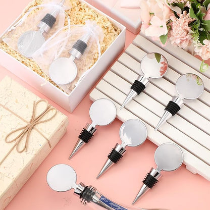 36 Sets Wine Stopper for Wine Bottles Wedding Wine Stopper Champagne Bottle Stoppers Beverage Bottle Stoppers with White Sheer Organza Bags Wedding Party Favor for Guests (Silver)