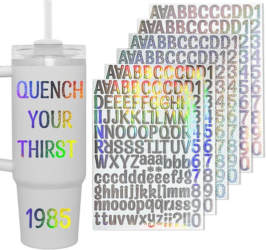 6 Pack Shiny Letters Stickers for Stanley Cups, Self Adhesive Waterproof Vinyl Custom Name Alphabet Number Sticker, Tags Logo Decor for Adults Kids Laptop Sign Desk Classroom
