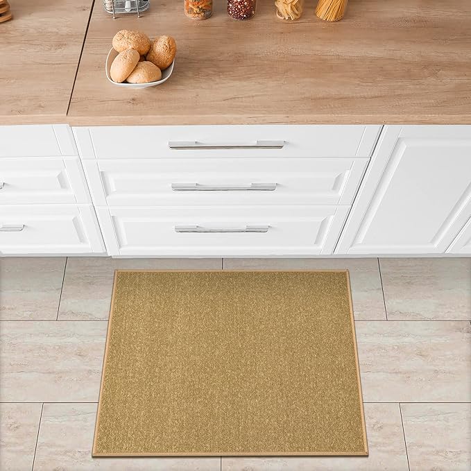 Machine Washable Modern Solid Design Non-Slip Rubberback 2x3 Pack of 2 Traditional Area Rug for Entryway, Bedroom, Kitchen, Bathroom, 2'3" x 3' - Pack of 2, Beige