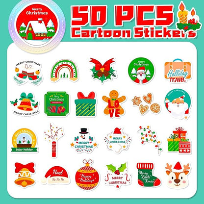 Christmas Stickers 50PCS, Lifany Christmas Stickers for Kids and Teens, Vinyl Stickers for Students Stocking Stuffers Christmas Party Favors,Christmas Crafts for Kids