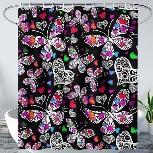 AILONEN Colorful Butterfly Shower Curtain for Bathroom Decor,Beautiful Butterfly Bath Curtain for Kids Women Girls,Pint Polyester Waterproof with 12 Plastic Hooks 48" W*72" H