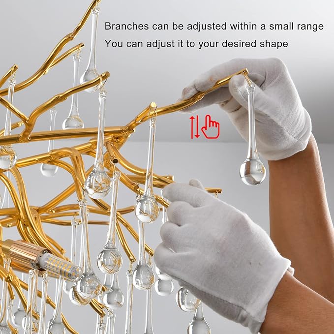 70.87 Inch Modern Gold Crystal Chandeliers, Large Branch Raindrop Chandelier,Rectangle Chandelier Lighting Fixture 19-Light for Foyer Entryway High Ceiling Dining Room, Living Room