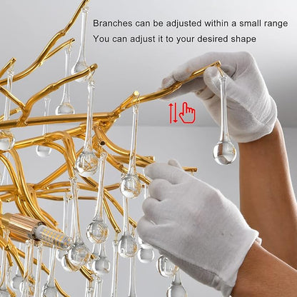 70.87 Inch Modern Gold Crystal Chandeliers, Large Branch Raindrop Chandelier,Rectangle Chandelier Lighting Fixture 19-Light for Foyer Entryway High Ceiling Dining Room, Living Room