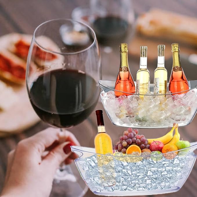 Acrylic Ice Bucket for Parties – Champagne Bucket 5.5 Liter Large Plastic Ice Bucket for Cocktail Bar – Clear Ice Tub for Drinks | 02 PCS Champagne Beverage Ice Bowls