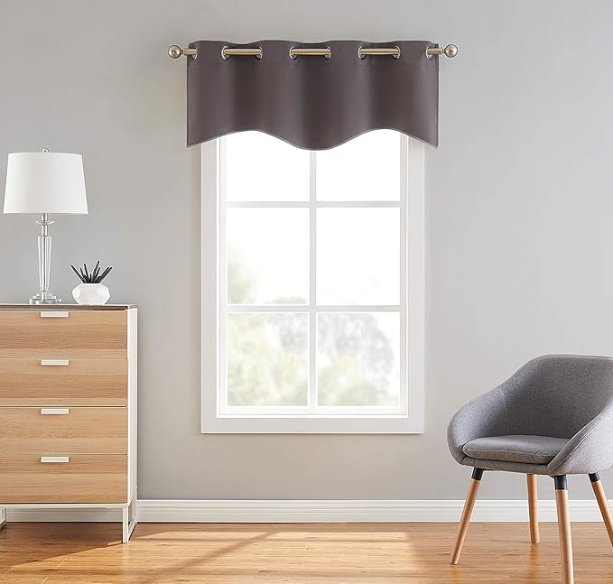 LinenZone 1 Scalloped Valance Curtain Panel - Premium Grommet Blackout Drape - 54 inch Wide x 18 Inches Long - Solid Thermal Insulated Draperies (Nicole Scallop 54 x 18, Charcoal)