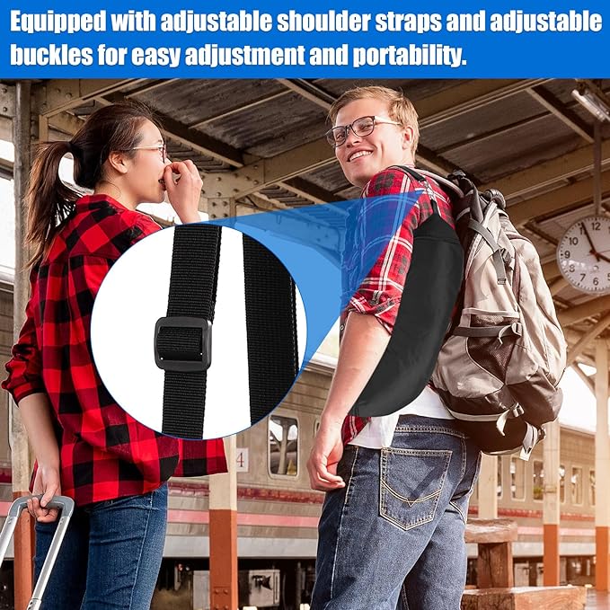 2pcs Stuffable Travel Pillows with 2pcs Adjustable Long Straps, Transformable Neck Pillow Case Cover Adults for Going Out by Car or Plane, No Pillow Filler (Black)