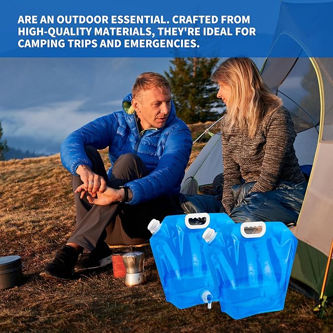 Collapsable Emergency Water Storage Bag Bundle Total 4 Pack Each 2.6 Gallon, BPA Free Food Grade Plastic Storage Water Jug, No-Leak Foldable Portable & Freezable Camping Water Container Bag