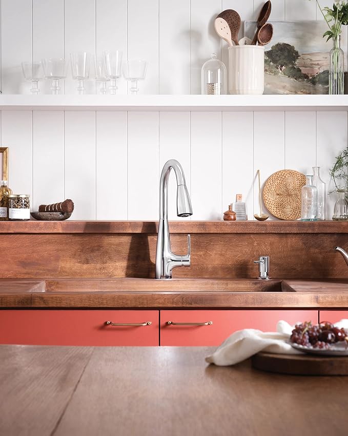 Moen Haelyn Chrome Single-Handle Pull-Down Sprayer Kitchen Faucet Featuring Power Boost for a Faster Clean, Soap Dispenser Included, 87627